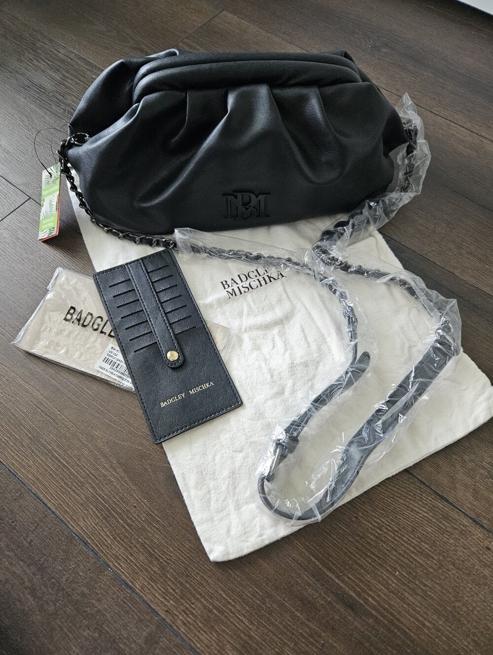 Badgley Mischka Wrapped Frame Crossbody Faux Leather Chain Bag + Card Holder